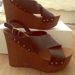 ALDO Black Strappy Wooden Wedges